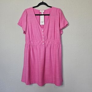 Isabel Maternity Bubblegum Hot Pink Babydoll Dress Women L‎ Large Pregnancy NEW